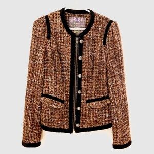 Vintage Free People Black and Brown Tweed Blazer Military Jacket